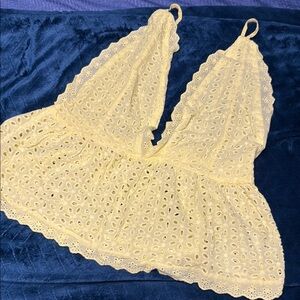 Yellow Eyelet Lace Halter Top